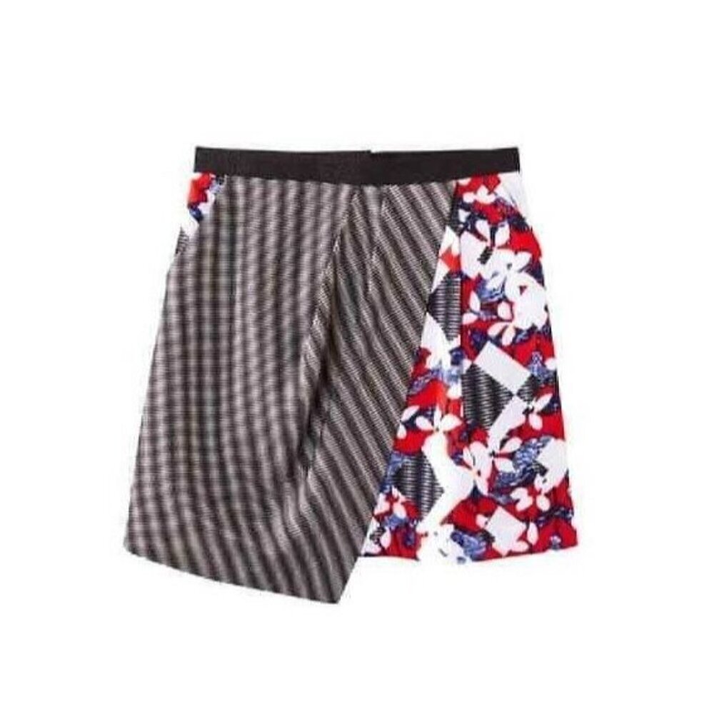 Peter Pilotto Women's Mini Skirt Size 4 Floral Check Print Faux Wrap Stretch EUC